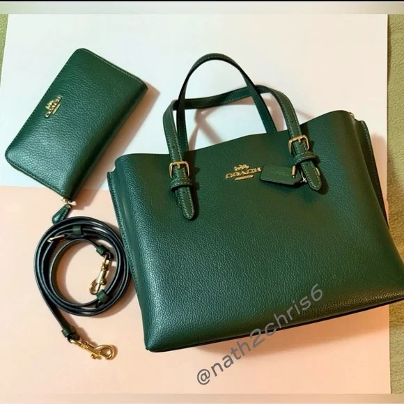 Coach Mollie Tote 25 Bag in Everglades Green & Leather Coach ID Zip Wallet. - Picture 10 of 16